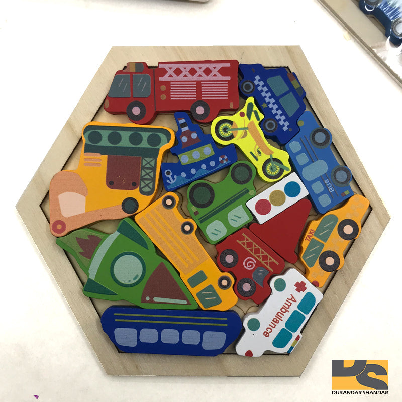 Wooden Tangram Puzzle Jigsaw Brain Teasers Toy Building Russian Blocks Game