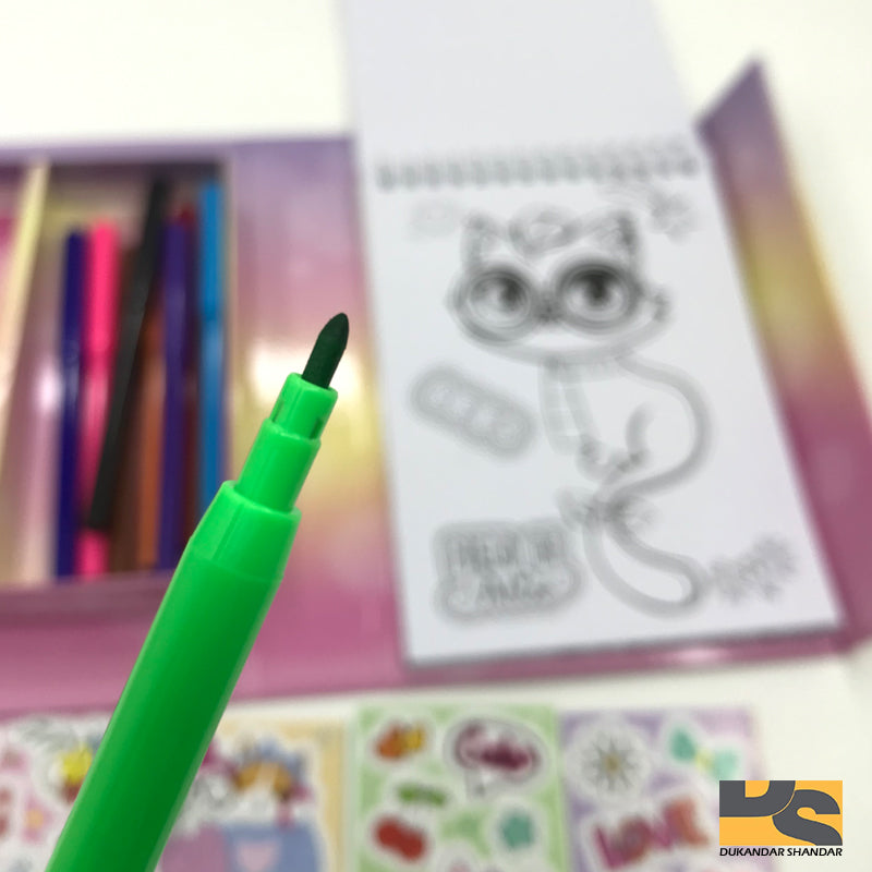 Cute Colouring book kitty with 10 water color pens and 5 pcs cat stickers 35 sheet for coloring