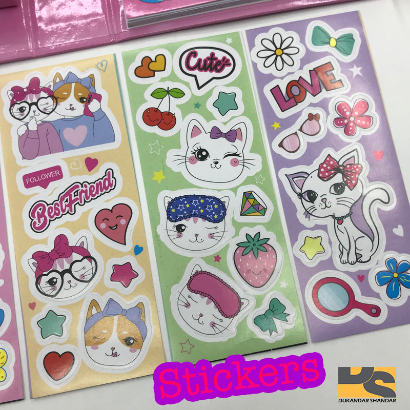 Cute Colouring book kitty with 10 water color pens and 5 pcs cat stickers 35 sheet for coloring