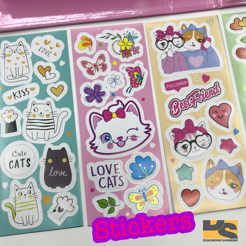 Cute Colouring book kitty with 10 water color pens and 5 pcs cat stickers 35 sheet for coloring