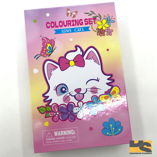 Cute Colouring book kitty with 10 water color pens and 5 pcs cat stickers 35 sheet for coloring