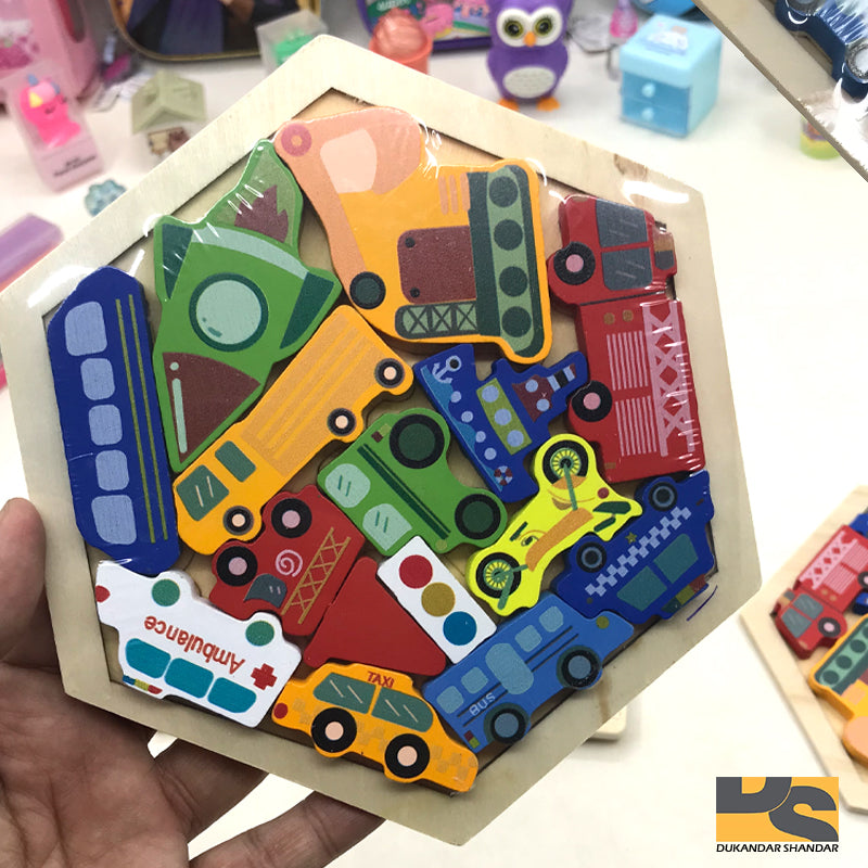 Wooden Tangram Puzzle Jigsaw Brain Teasers Toy Building Russian Blocks Game
