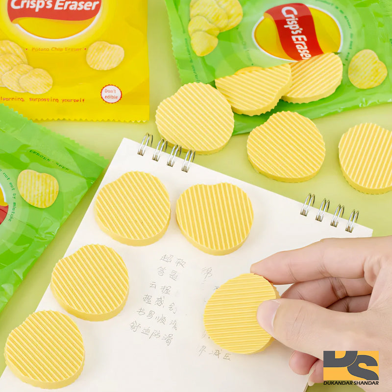 Chips erasers cute stationery items for girls Dukadnar Shandar erasers 4 pcs in pack