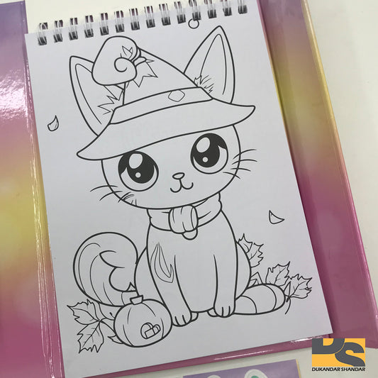 Cute Colouring book kitty with 10 water color pens and 5 pcs cat stickers 35 sheet for coloring