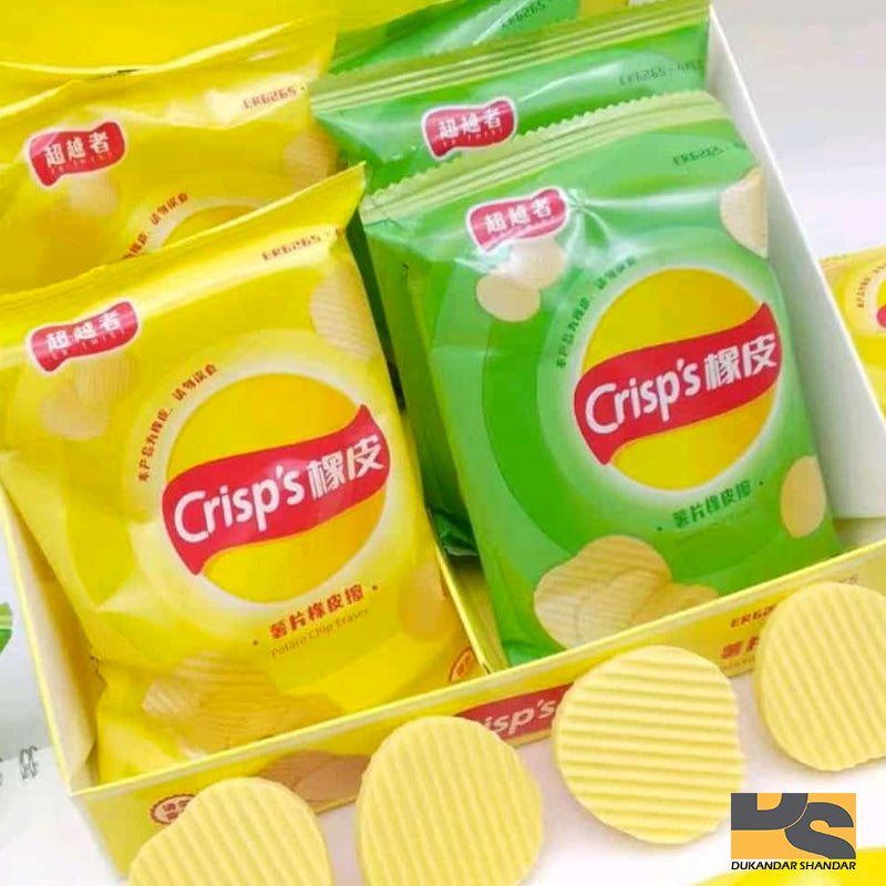 Chips erasers cute stationery items for girls Dukadnar Shandar erasers 4 pcs in pack