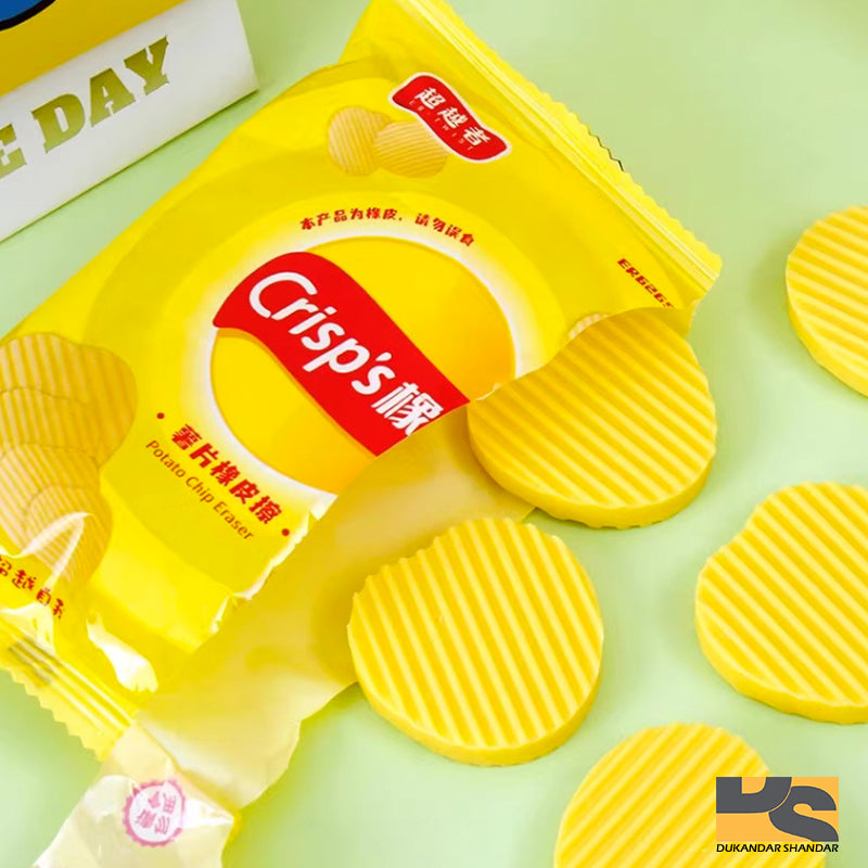 Chips erasers cute stationery items for girls Dukadnar Shandar erasers 4 pcs in pack