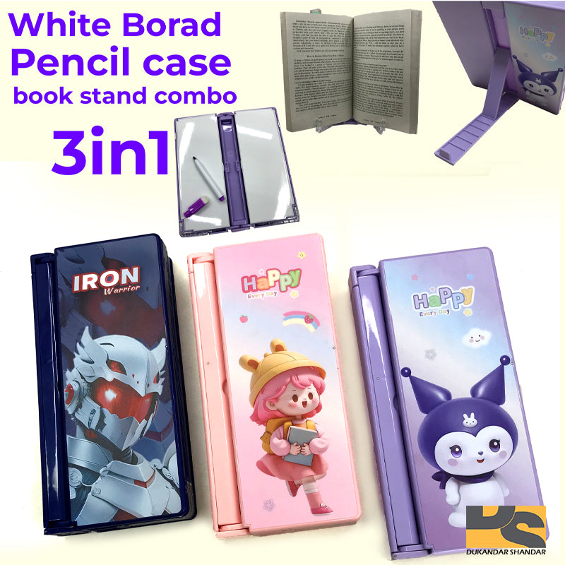Premium Quality Pencil case Plastic body whiteboard inside with marker combo book holder stand